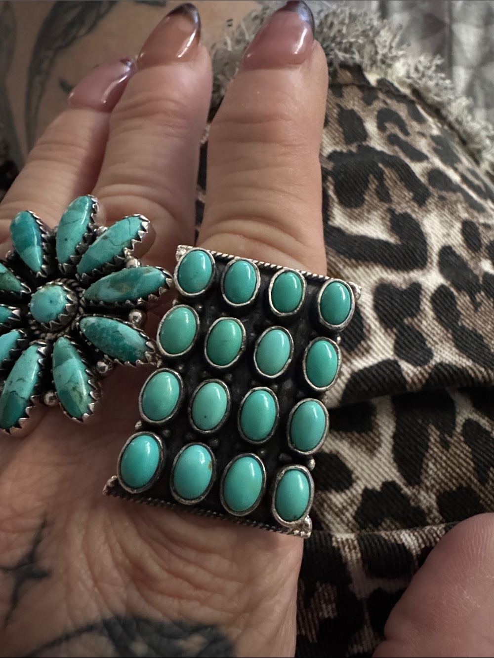 Kingman Turquoise 925 silver Cluster Statement wRing - Women Jewelry